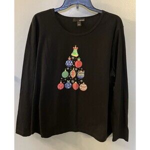 Erika Womens Sparkle Xmas Bulb Design Long Sleeve Top Size XL